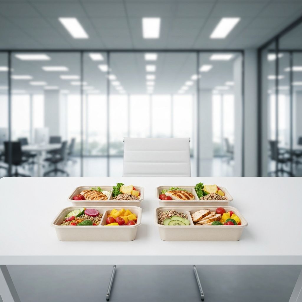 Moderne Büroumgebung mit ausgewogenen Mahlzeiten